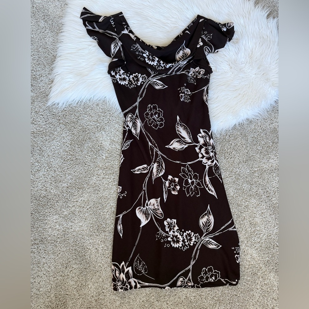 SL Fashions Vintage 90s / 2000s Chocolate Brown Ruffle Midi Dress